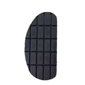 Hoof It 10 Top view of a Hoof It black rubber cattle hoof block, medium size, with an oval shape and grid tread