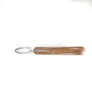Hoof It wooden handle loop hoof knife, stainless steel blade, handle detail