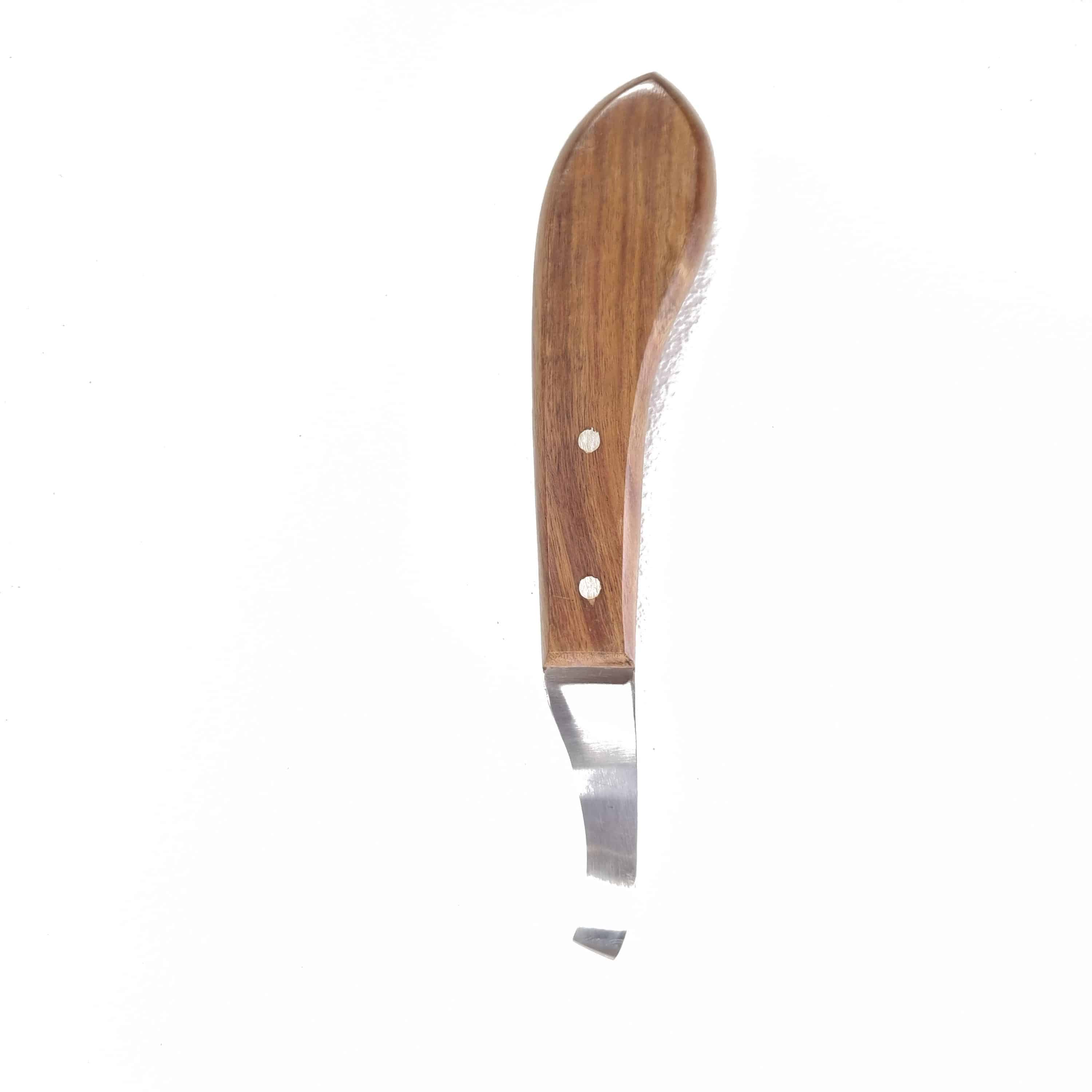 Hoof It Hoof Knife – Right Hand, J2 Stainless Steel 6 Hoof It wooden handle loop hoof knife, right hand, J2 stainless steel blade