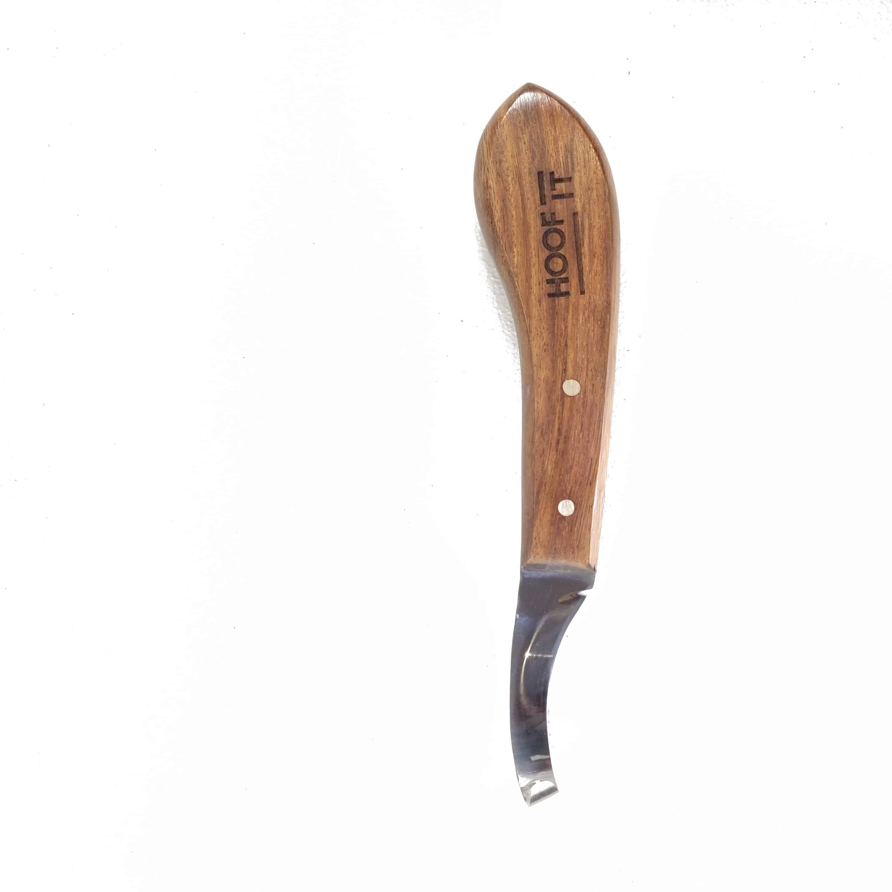 Hoof It Hoof Knife – Right Hand, J2 Stainless Steel 5 Hoof It wooden handle loop hoof knife, right hand, J2 stainless steel blade, product view